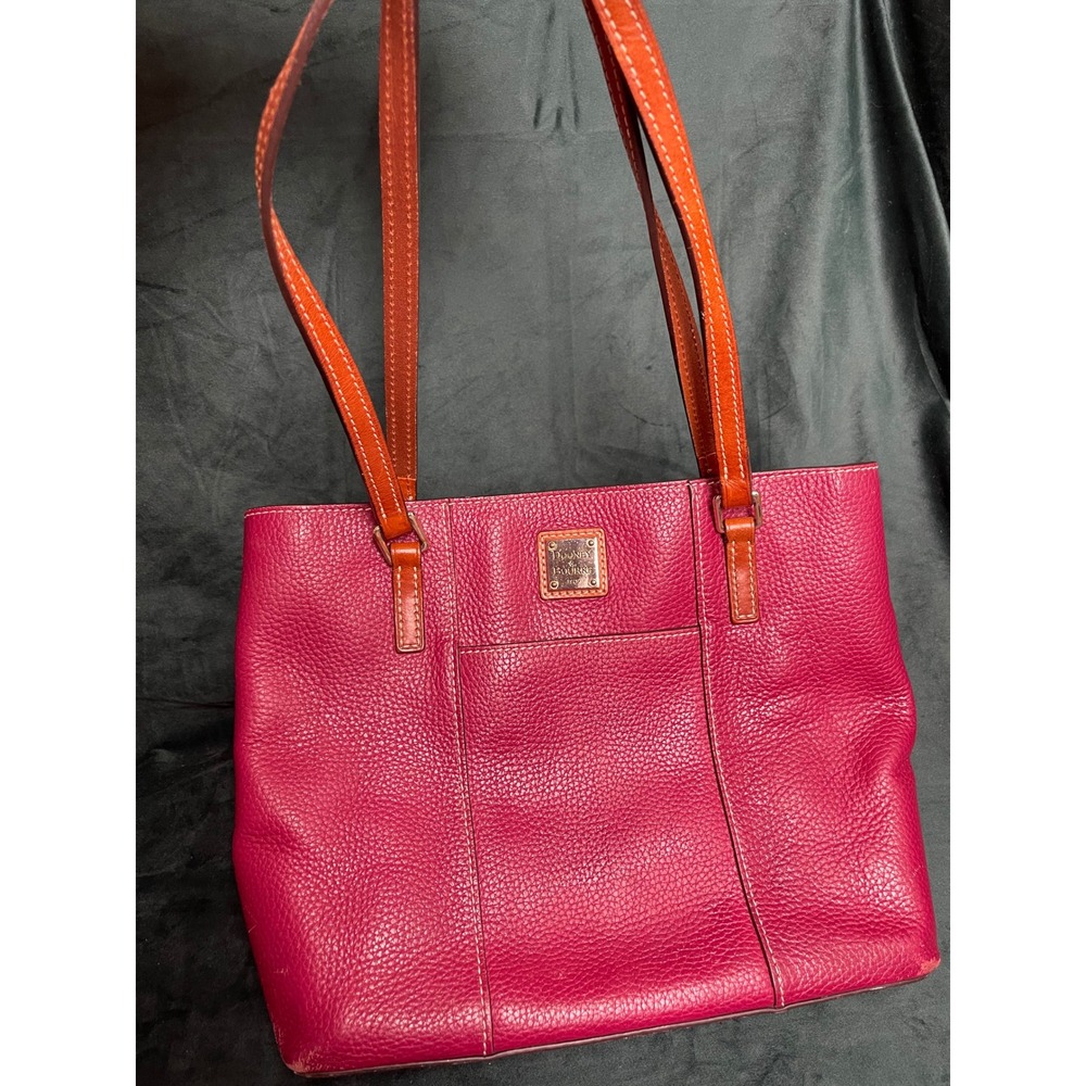 Dooney & Bourke Pebbled Leather Tote Bag Magenta Pink Cognac Brown Shopper Purse